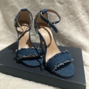 LIKE NEW: MIX No. 6 Blue Frayed Denim Ankle Strap Sandals